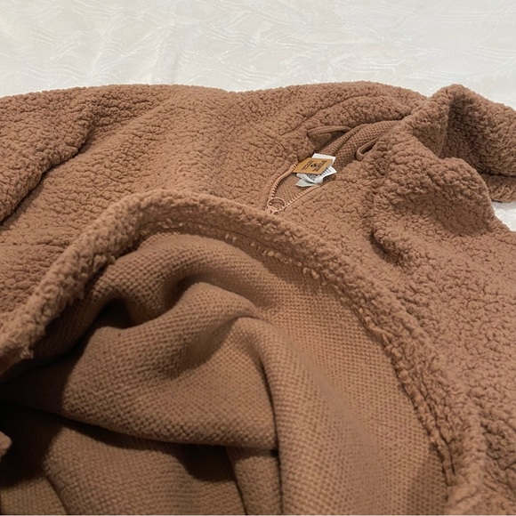PINK Victorias Secret Brown Sherpa Teddy Sweater Hoodie New - Picture 4 of 10